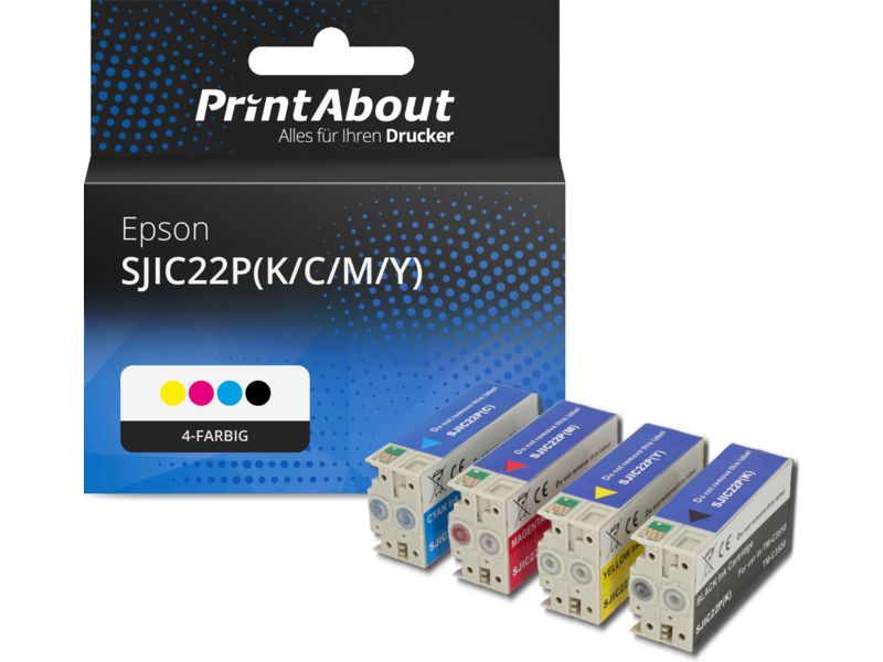 PrintAbout Druckerpatrone SJIC22P(K/C/M/Y) 4-farbig Multipack für Epson