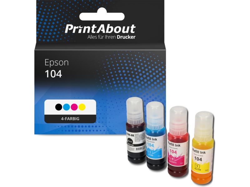 PrintAbout Druckerpatrone 104 (C13T00P14/24/34/440) 4-farbig Multipack für Epson