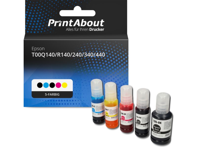PrintAbout Druckerpatrone T00Q140/R140/240/340/440 (105) 5-farbig Multipack für Epson