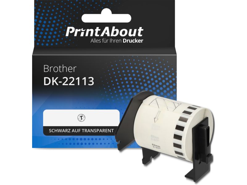 PrintAbout Etikett DK-22113 Schwarz auf transparent (62 mm) für Brother
