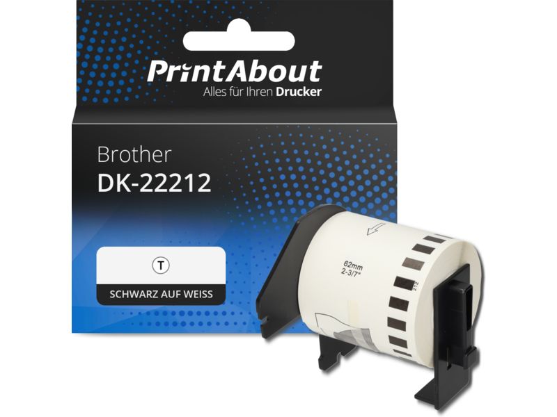 PrintAbout Etikett DK-22212 Schwarz auf weiß (62 mm) für Brother