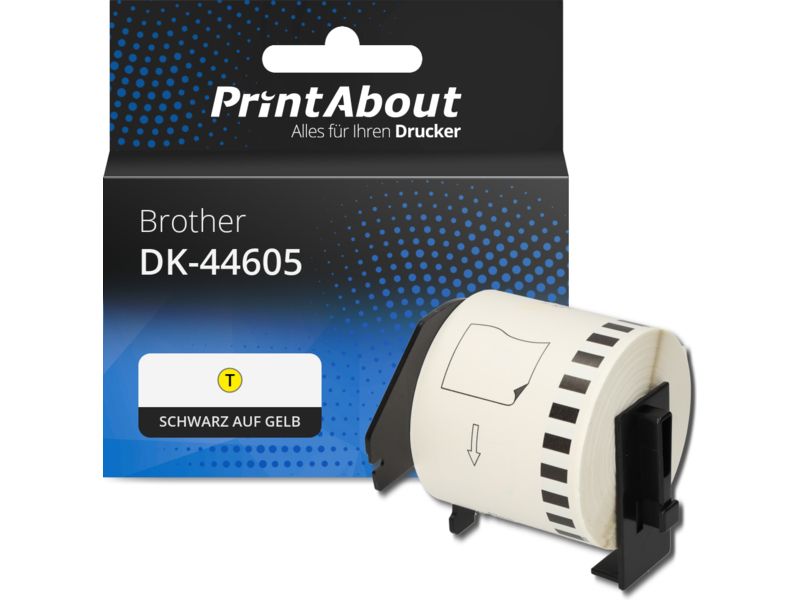 PrintAbout Etikettenrolle kompatibel mit Brother DK-44605 - (62 mm) - Schwarz auf gelb