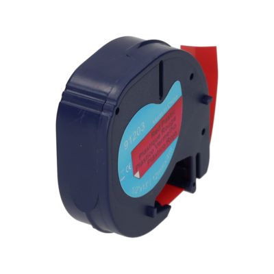 Schriftband kompatibel mit Dymo 91203 - (12 mm) - Schwarz auf rot