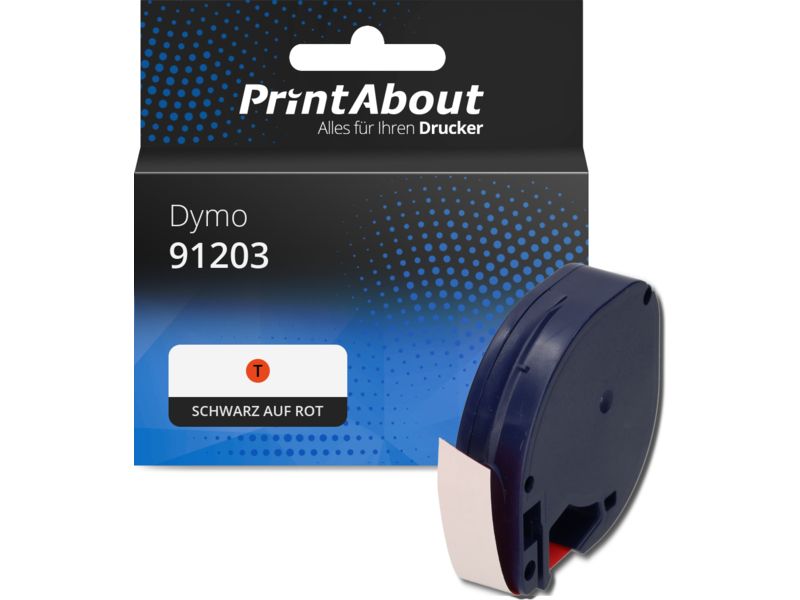 PrintAbout Schriftband kompatibel mit Dymo 91203 - (12 mm) - Schwarz auf rot