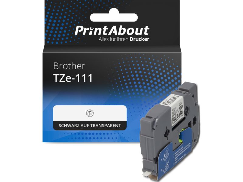 PrintAbout Tape TZe-111 Schwarz auf transparent (6 mm) für Brother