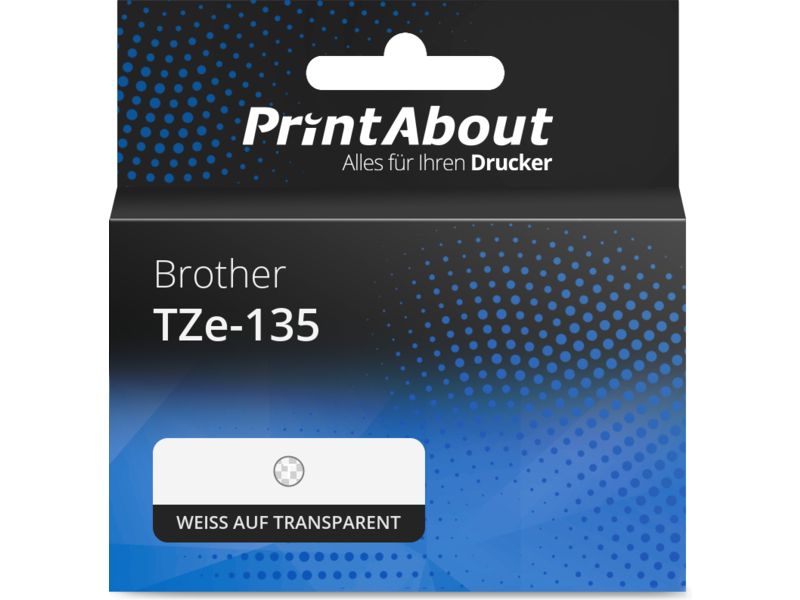 PrintAbout Schriftband kompatibel mit Brother TZe-135 - (12 mm) - Weiß auf transparent