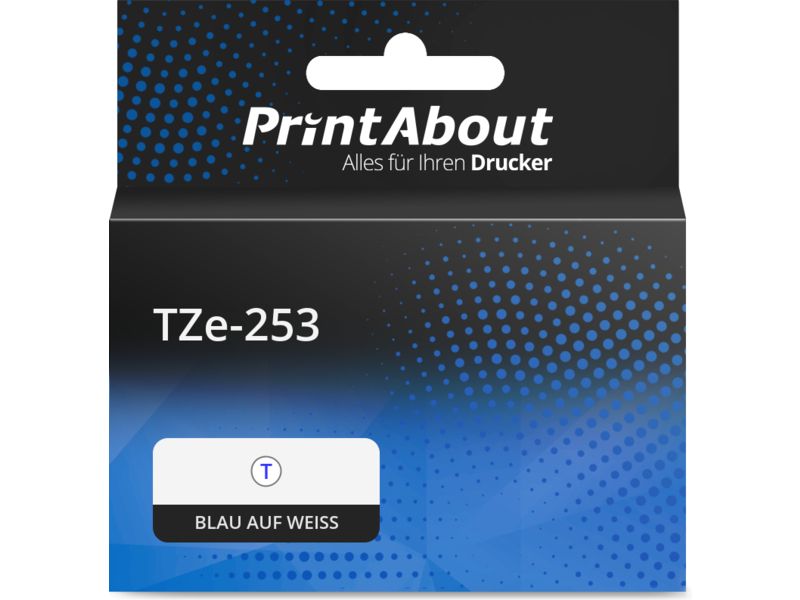 PrintAbout Tape TZe-253 Blau auf weiß (24 mm x 24 mm) für Brother