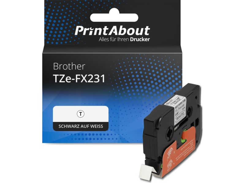 PrintAbout Schriftband kompatibel mit Brother TZe-FX231 - (12 mm) - Schwarz auf weiß