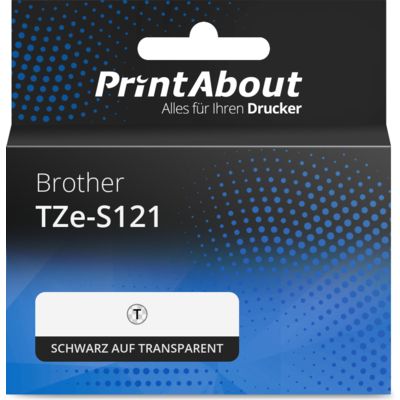 Schriftband kompatibel mit Brother TZe-S121 - (9 mm) - Schwarz auf transparent