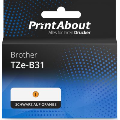 Schriftband kompatibel mit Brother TZe-B31 - (12 mm) - Schwarz auf orange