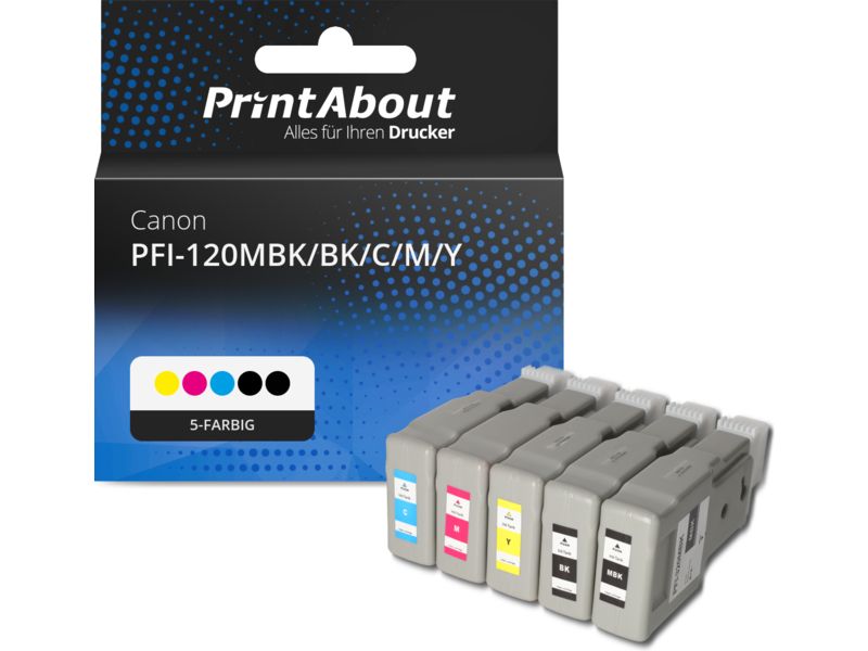 PrintAbout Druckerpatrone PFI-120MBK/BK/C/M/Y 5-farbig Multipack für Canon