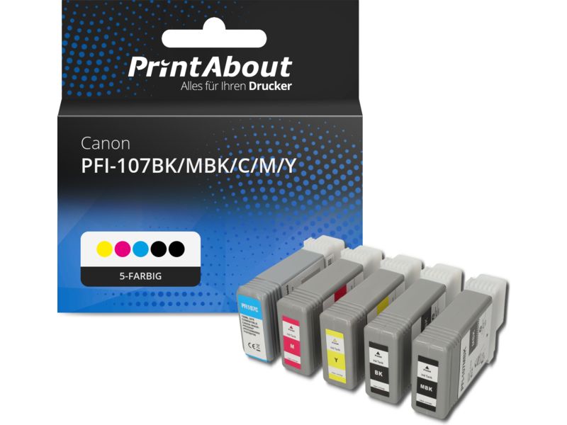 PrintAbout Druckerpatrone PFI-107BK/MBK/C/M/Y 5-farbig Multipack für Canon