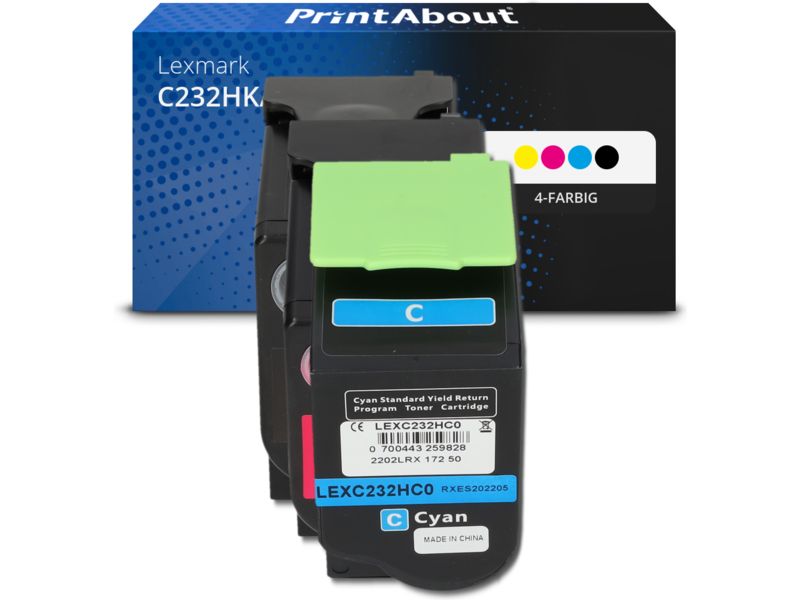PrintAbout Toner C232HK/C/M/Y0 4-farbig Multipack Hohe Kapazität für Lexmark