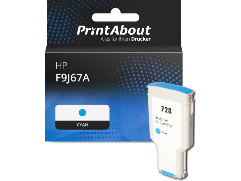 PrintAbout Druckerpatrone F9J67A (728) Cyan Extra hohe Kapazität für HP