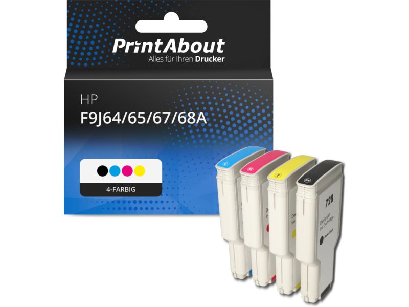 PrintAbout Druckerpatrone F9J64/65/67/68A (728) 4-farbig Multipack Hohe Kapazität für HP