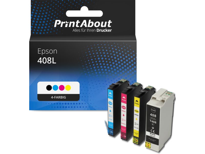 PrintAbout Druckerpatrone 408L (C13T09K41/42/43/44010) 4-farbig Multipack Hohe Kapazität für Epson