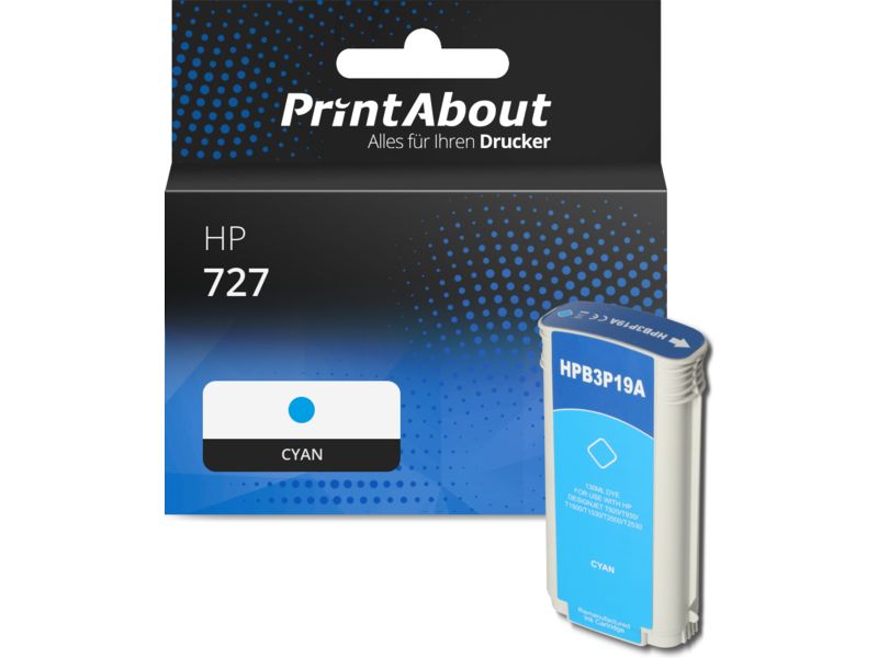 PrintAbout Druckerpatrone 727 (B3P19A) Cyan Hohe Kapazität für HP
