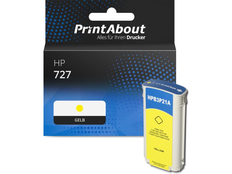PrintAbout Druckerpatrone 727 (B3P21A) Gelb Hohe Kapazität für HP
