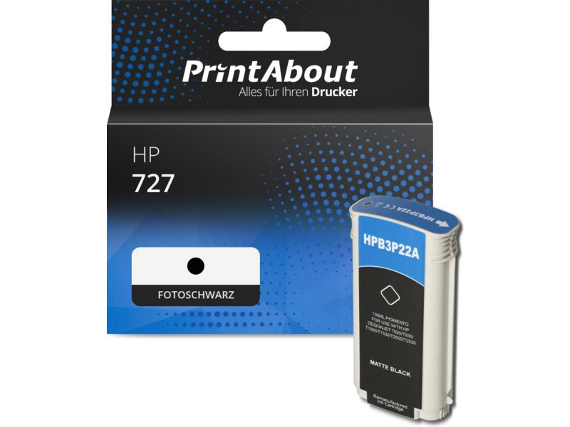 PrintAbout Druckerpatrone 727 (B3P23A) Fotoschwarz Hohe Kapazität für HP