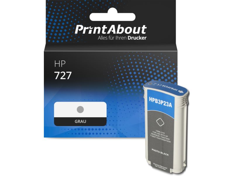 PrintAbout Druckerpatrone 727 (B3P24A) Grau Hohe Kapazität für HP