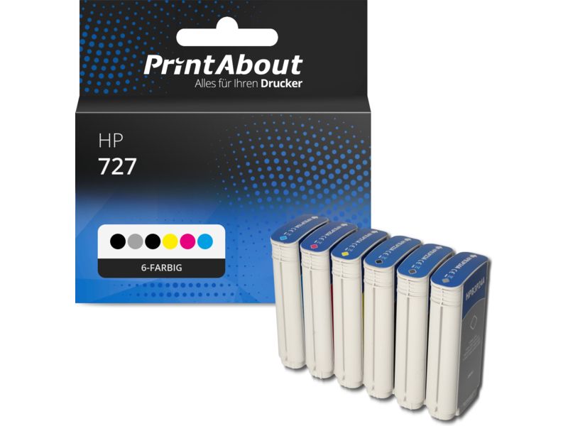 PrintAbout Druckerpatrone 727 (B3P19/20/21/22/23/24A) 6-farbig Multipack für HP