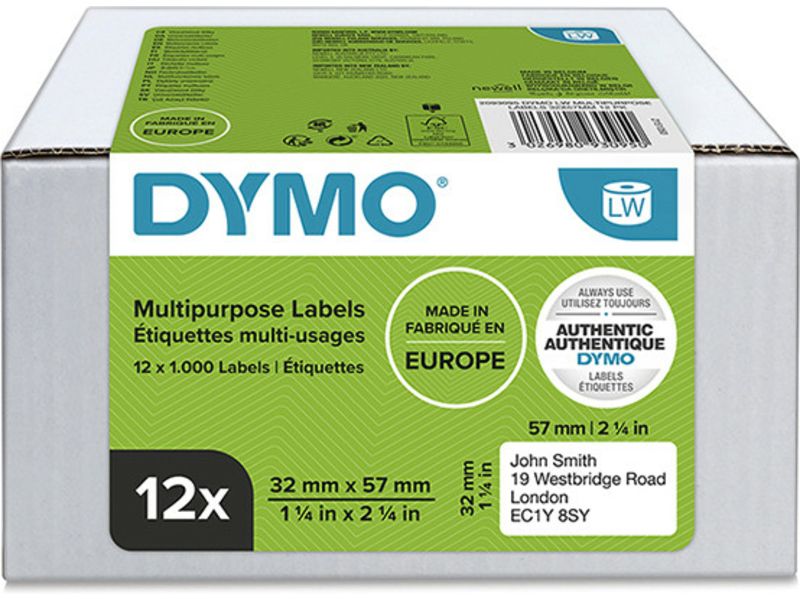 Dymo 2093095 (12 stuks) - Schwarz auf weiß - Etikett