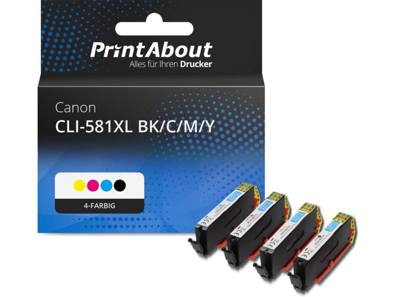 PrintAbout Druckerpatrone CLI-581XL BK/C/M/Y 4-farbig Multipack Hohe Kapazität für Canon