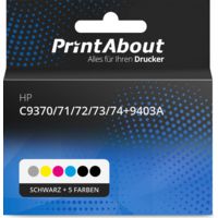 Druckerpatrone kompatibel mit HP C9370/71/72/73/74+9403A - Schwarz + 5 Farben - Multipack