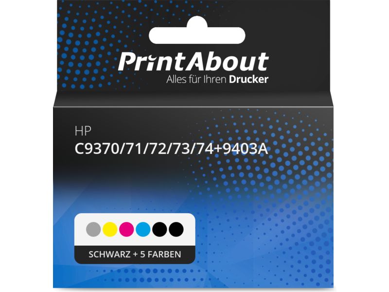 PrintAbout Druckerpatrone C9370/71/72/73/74+9403A Schwarz + 5 Farben Multipack für HP