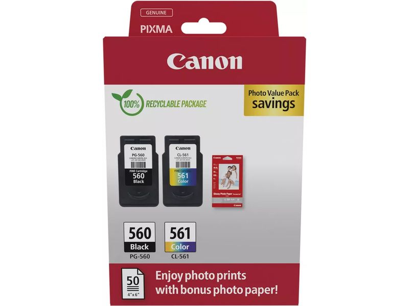 Canon PG-560 + CL-561 photo value pack (PG-560 / CL-561) - Schwarz + 3 Farben - Druckerpatrone - Multipack Image