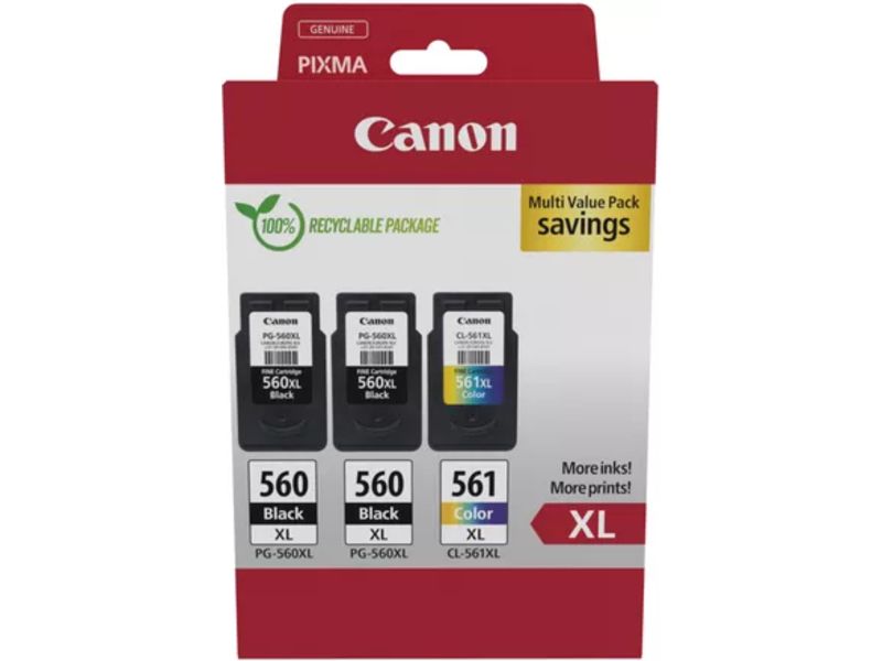 Canon PG-560XL + PG-560XL + PG-561XL Multipack - Schwarz + 3 Farben - Druckerpatrone - Multipack