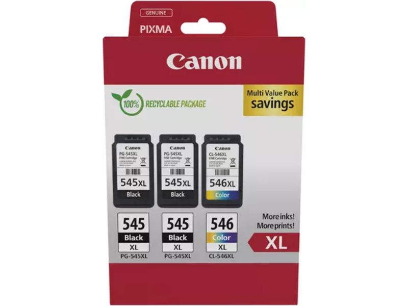 Canon PG-545XL + PG-545XL + CL-546XL Tintenpatronen Multipack mit hoher Kapazität