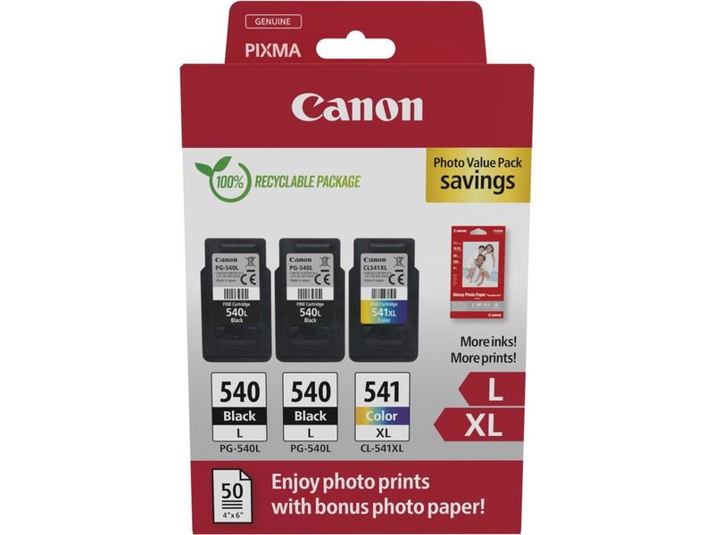 Canon PG-540L + PG-540L + CL 541XL photo value pack - Schwarz + 3 Farben - Druckerpatrone - Multipack Image