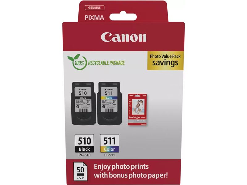 Canon PG-510 + CL-511 photo value pack - Schwarz + 3 Farben - Druckerpatrone - Multipack Image