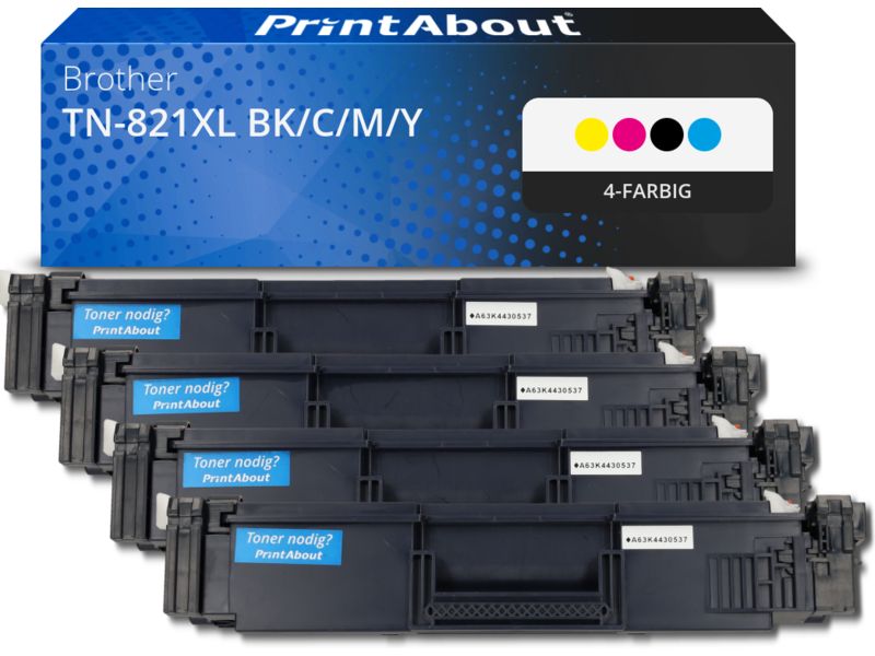PrintAbout Toner TN-821XL BK/C/M/Y 4-farbig Multipack Hohe Kapazität für Brother