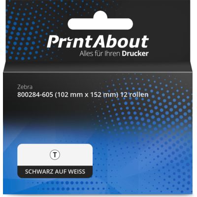 Haushaltswaren Zebra 800284-605 (Z-Perform 1000D) Etiketten Schwarz auf Weiß (102 mm x 152 mm) 12 Rollen