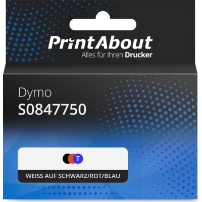 Schriftband kompatibel mit Dymo S0847750 (S0721660) - (9 mm) - Weiß auf schwarz/rot/blau