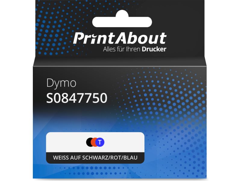 PrintAbout Tape S0847750 (S0721660) Weiß auf schwarz/rot/blau (9 mm) für Dymo