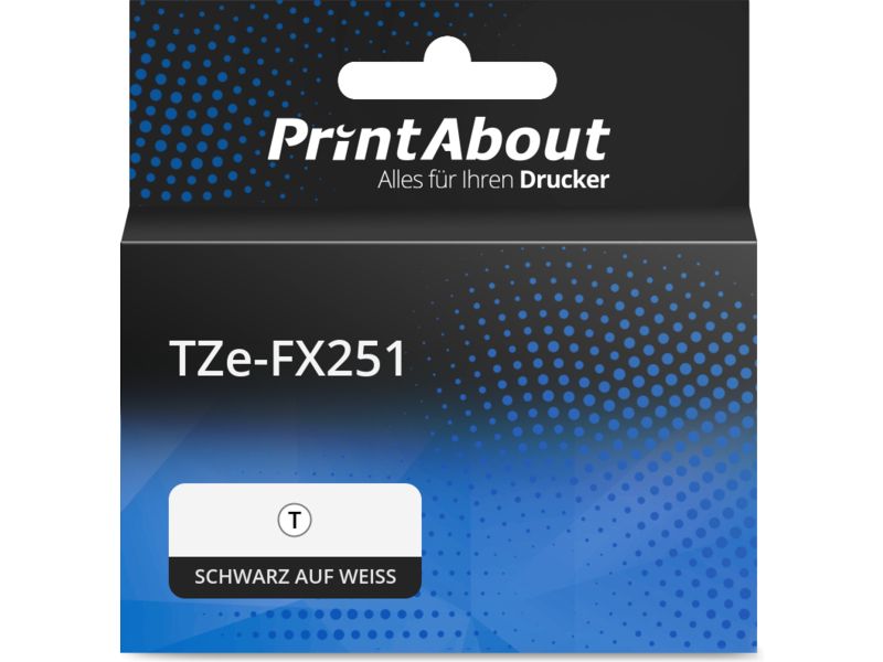 PrintAbout Tape TZe-FX251 Schwarz auf weiß (24 mm x 24 mm) für Brother
