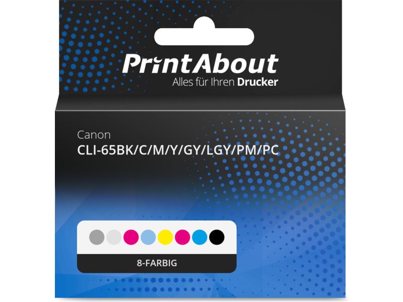 PrintAbout Druckerpatrone Cli-65BK/C/M/Y/Gy/Lgy/Pm/Pc 8-farbig Multipack Für Canon