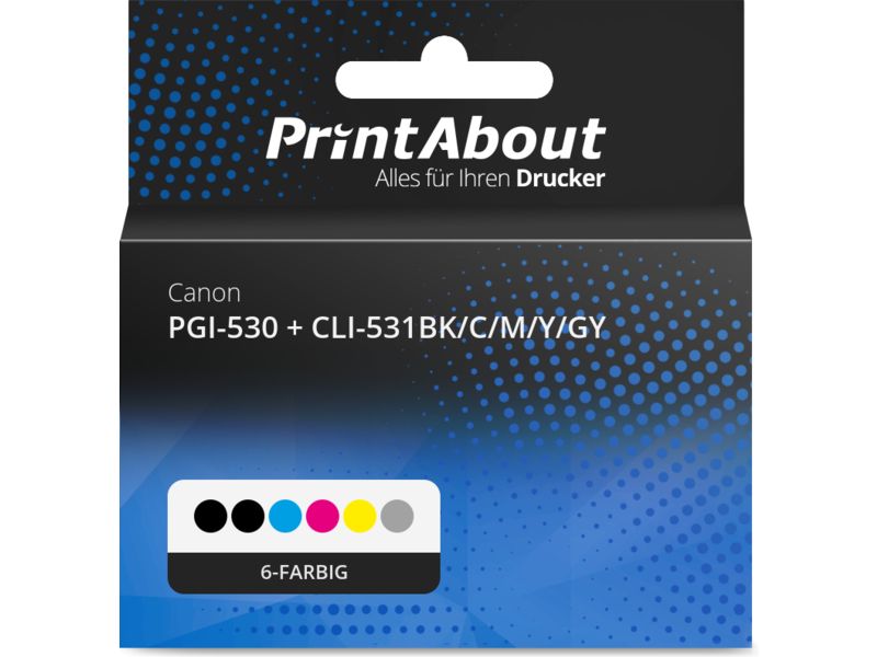 PrintAbout Druckerpatrone PGI-530 + CLI-531BK/C/M/Y/GY 6-farbig Multipack für Canon