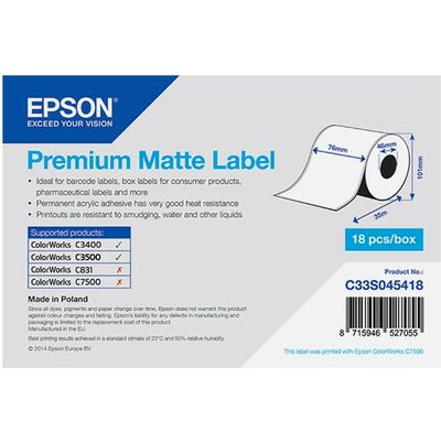 Epson C33S045418 Premium Matte (76mm x 35m) - (Kontinuierliche Rolle) - Weiß - Etikett