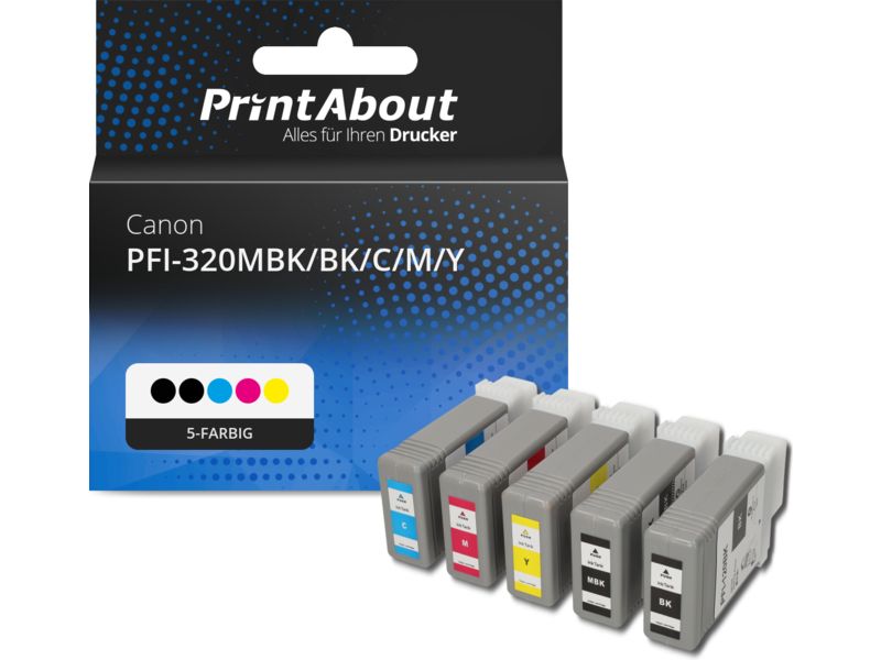 PrintAbout Druckerpatrone PFI-320MBK/BK/C/M/Y 5-farbig Multipack für Canon