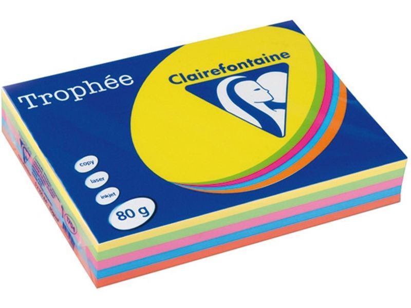 Clairefontaine Multipack intensiv gelb/grün/orange/rosa A4 Buntes Papier 80 g/m² (5x100 Blatt)