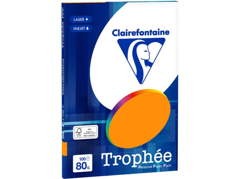 Clairefontaine Fluoreszierendes orangefarbenes A4-Farbpapier 80 g/m² (100 Blatt)