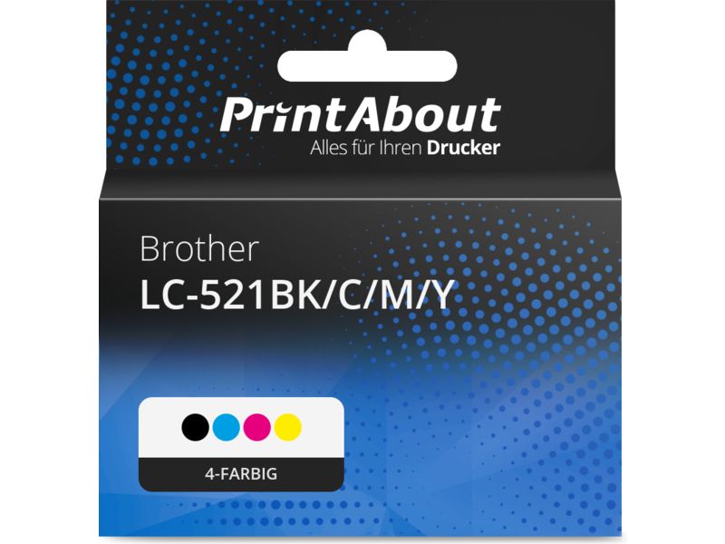 PrintAbout Druckerpatrone LC-521BK/C/M/Y 4-farbig Multipack für Brother