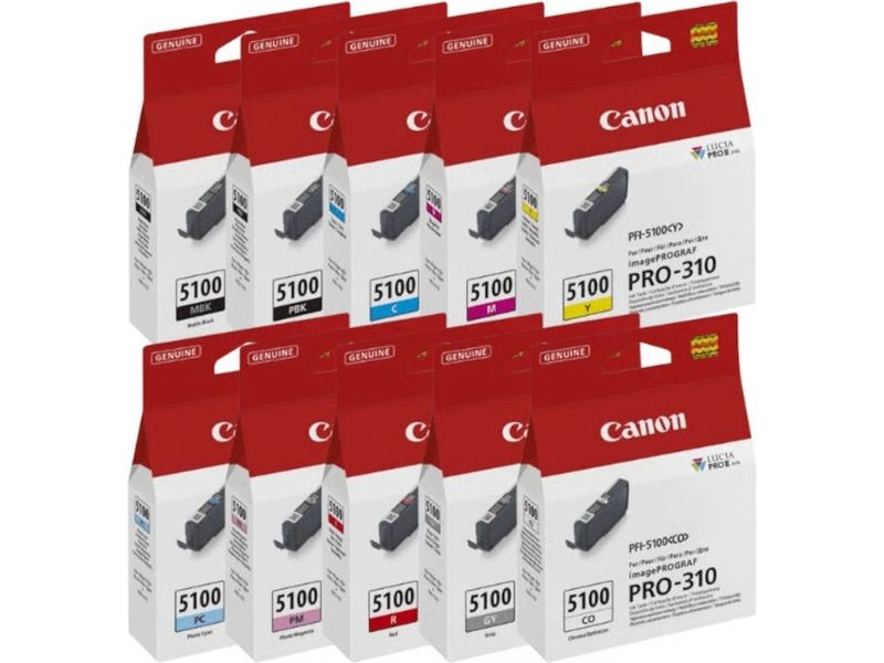 Canon PFI-5100 MBK/PBK/C/M/Y/PC/PM/R/GY/CO Tintenpatronen Multipack 10-farbig