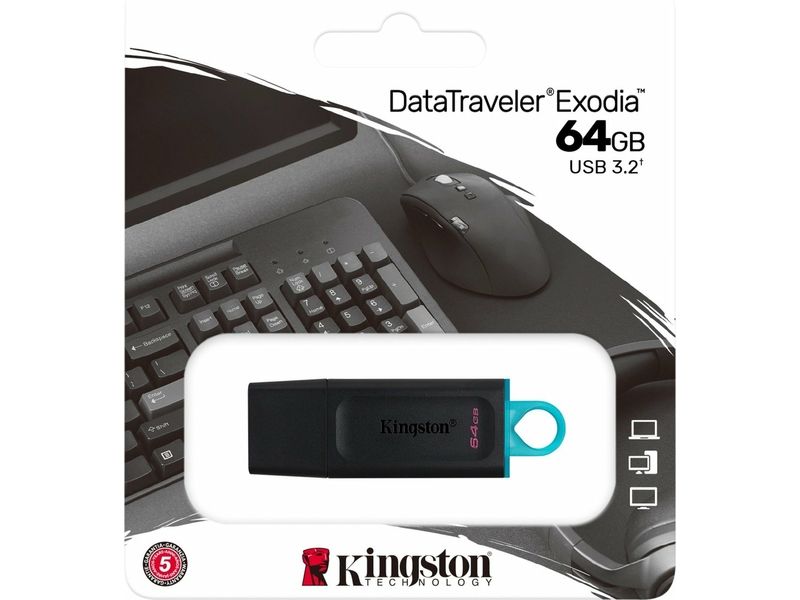Kingston 64GB USB3.2 Gen 1 DataTraveler Exodia (Black + Teal) - USB-Stick