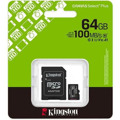 Kingston 64GB microSDXC Canvas Select Plus Gen3 100MB/s A1 Card + Adapter - SD-Karte