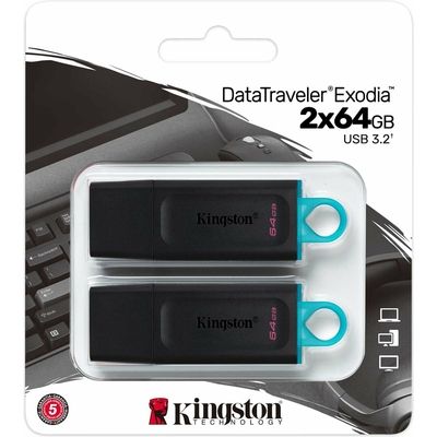 Kingston 64GB USB3.2 Gen 1 DataTraveler Exodia (Black + Teal) - 2x - USB-Stick